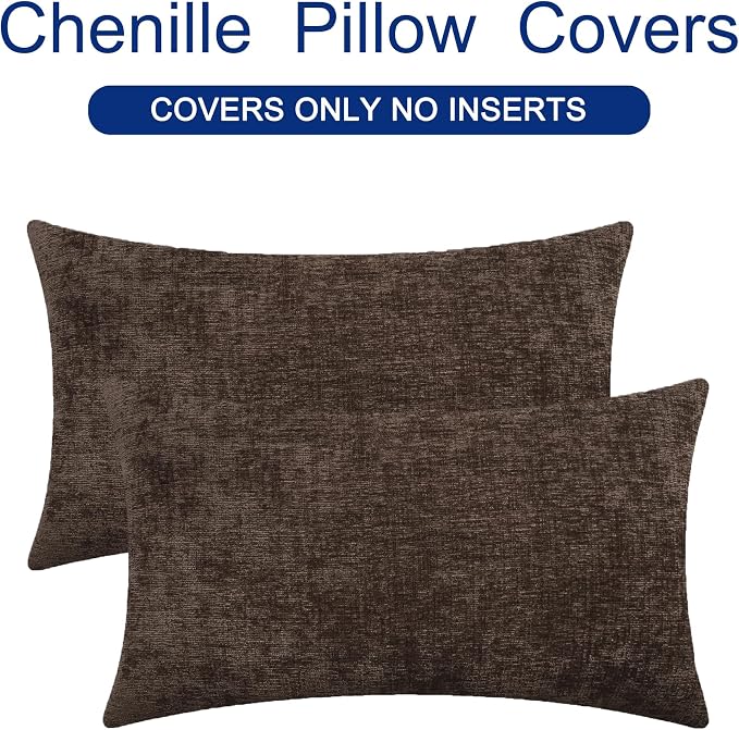 CaliTime Decorative Couch Throw Pillow Covers 26 X 16 Inches Coffee | Pack of 2, Cozy Chenille Cushion Cases for Sofa Bed Living Room Farmhouse Home