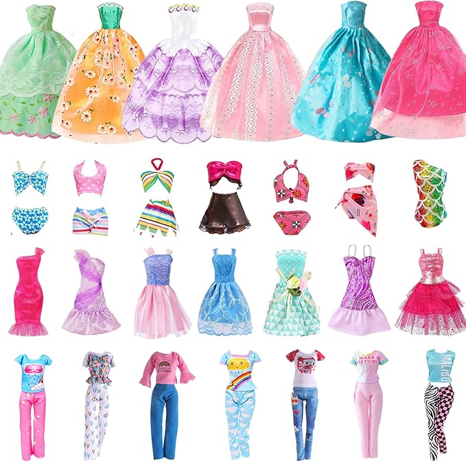 Vueos 157 Pcs Doll Clothes and Accessories with Doll Closet for 11.5 Inch Girl Dolls Including Shoes Rack Wedding Dress Fashion Dress Swimsuits Tops and Pants Hangers Glasses Necklace Bags Shoes