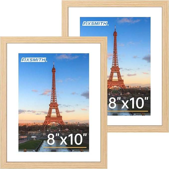 8x10 Picture Frame Set of 2, Photo Frame with HD Plexiglass, Display Pictures 5x7 with Mat or 8x10 Without Mat Multi Picture Frames Collage for Tabletop or Wall Display, Natural