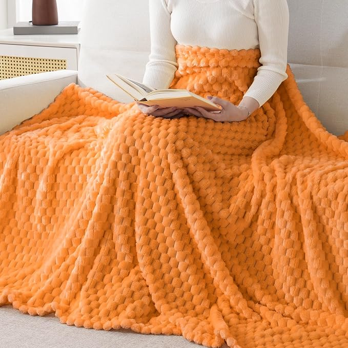 Bnuitland Soft Flannel Throw Blanket(50X40 inches), 3D Jacquard Fluffy Lightweight Fleece Throw Blanket for Babys and Pets,300 GSM Cozy Warm Bed Sofa Fleece Blanket for All Seasons,Light Orange