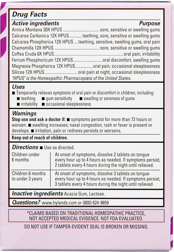 Hyland's Baby Nighttime Oral Pain Relief Tablets - 125-Count, Up to 62 Doses - Baby and Toddler Soothing Tablets with Chamomile for Discomfort, Irritability & Swelling