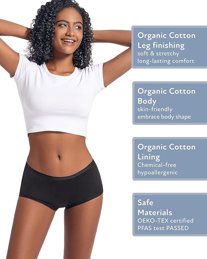 Goat Union Organic Cotton Boyleg Period Underwear for Women & Teens - Moderate Absorbency Period Panty
