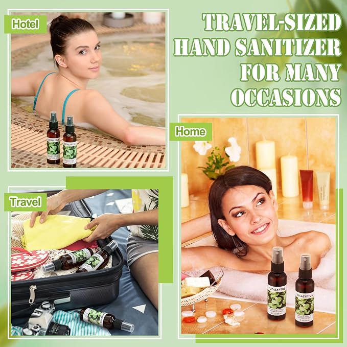 Frienda 3 Pack Eucalyptus Shower Spray with Essential Oils Portable Travel Mist Spray for Spa and Sauna Steam Room Aromatherapy for Women Teacher Staff Employee Thank You Gift 2oz (Eucalyptus)