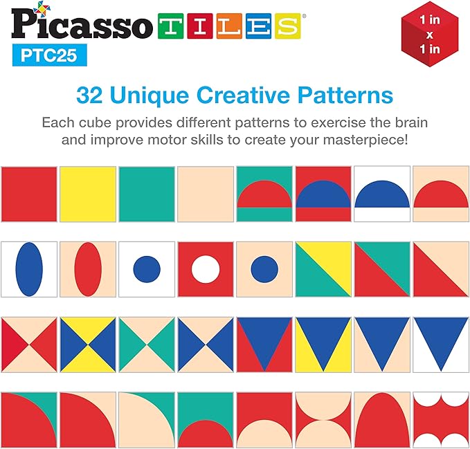 PicassoTiles Infinite Magnetic Puzzle Magic Cube Easy-Connect Brain Teaser Toy Set Magnet Pattern Block Matching Toys Free Ideabook 150+ Inspirations STEM Learning Kids Boys&Girls Age3+ PTC25