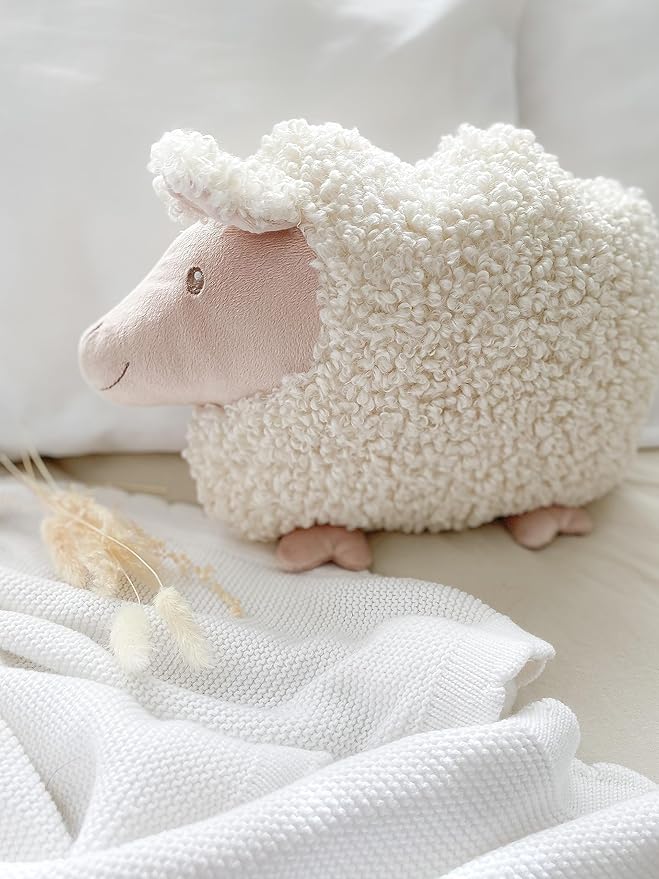 MON AMI Lamb Shaped Pillow – 13.5x12”, Sheep Stuffed Toy, Plush Stuffed Hugging Pillow, Decorative Cushion for Child’s Nursery, Cute Room Décor
