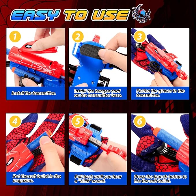 Excitobo Superhero Web Shooters for Kids Age 3-7, Adjustable Wrist Launcher Slinging Toy Set with 20 Darts, Ideal Birthday for Boys & Girls Imaginative Role-Playing Costume Accessory