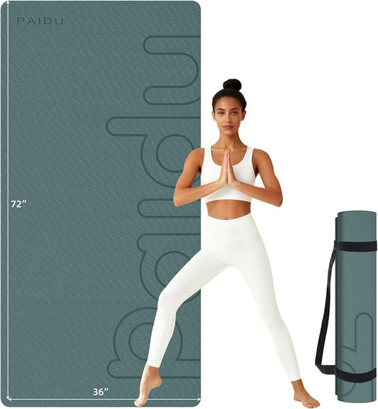 PAIDU Large Yoga Mat, 72" x 36" x 2/5"（10MM） Thick Non-Slip Exercise Mat, SGS-Certified POE Material, Ideal for Home Gym, Yoga, Pilates, Fitness Workouts & Floor Mat