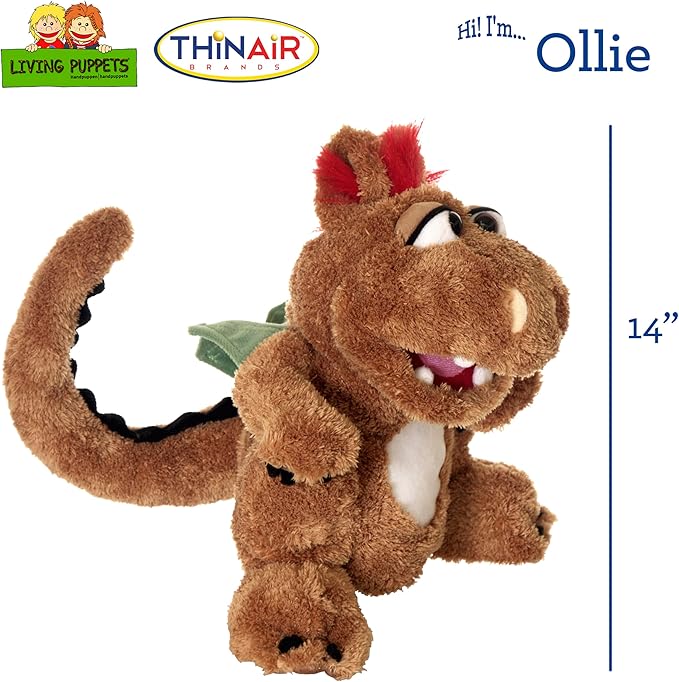 Living Puppets - Ollie The 14-Inch Soft Dragon, Plush Hand Puppet for Boys and Girls