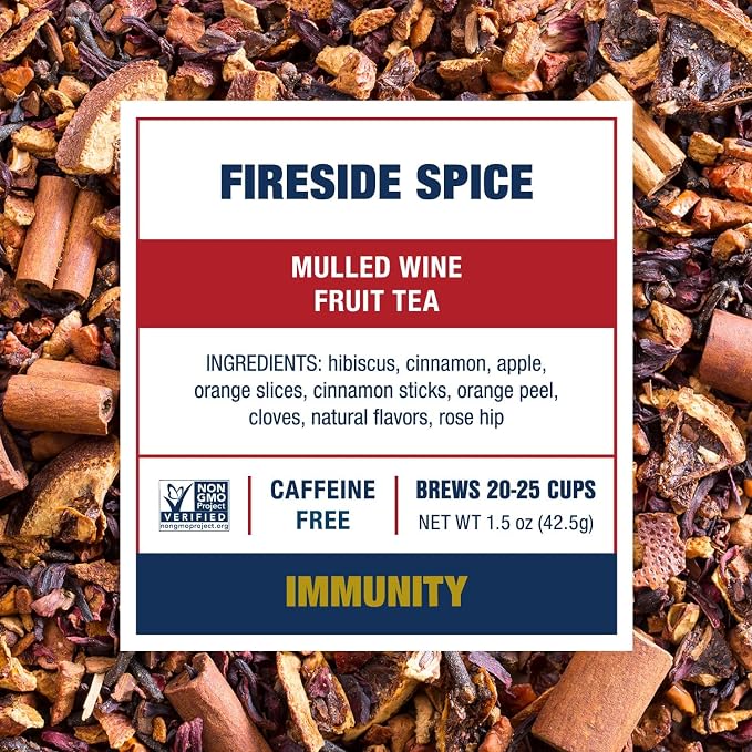 Tiesta Tea - Fireside Spice, Loose Leaf, Mulled Wine Herbal Tea, Premium Non-Caffeinated Holiday Blend, Make Hot or Iced, Brews Up to 25 Cups, 1.5 Ounce Resealable Pouch