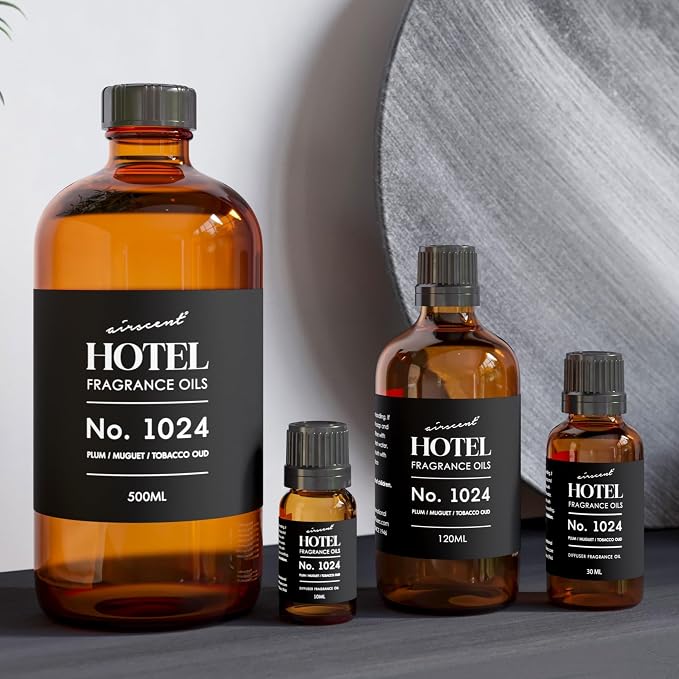 AirScent Hotel Diffuser Oil No. 1024 Inspired by the JW M Hotel - 500 ml | Plum Muguet Tobacco Oud - Premium Fragrance Oil for Ultrasonic and Waterless Diffusers and Crafting - 16.9 fl oz