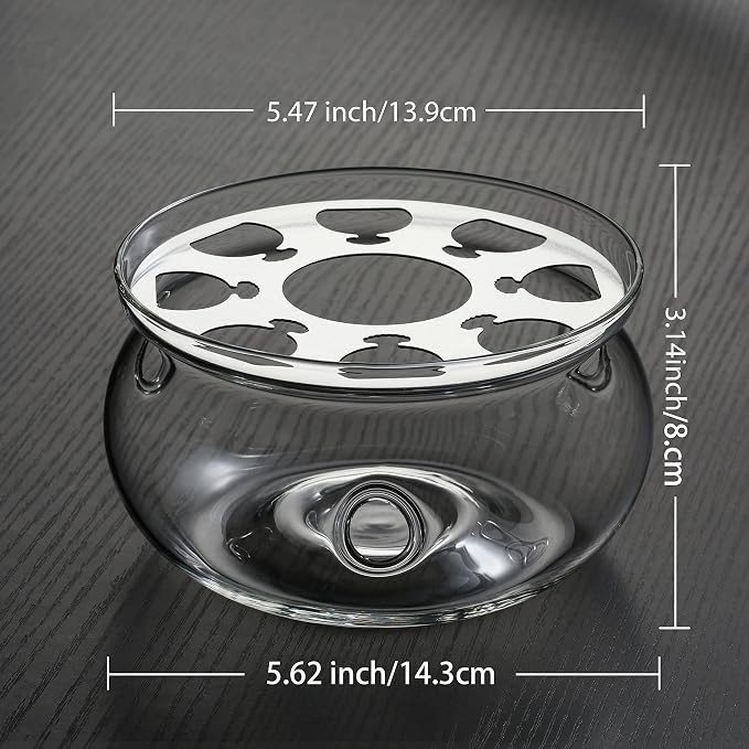 CnGlass Universal Glass Teapot Warmer,Handcrafted with Heat Proof & Lead-Free Glass Tealight Warmer 5.3 in/13.5cm diameter (Candle not Included)