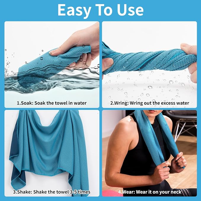 YESLIFE 4 Pack Cooling Towels (40"x12"), Gym Sweat Towels, Cooling Neck Wraps, Soft Breathable Microfiber Towels for Yoga, Running, Sport, Workout, Camping & More (Multicolor)
