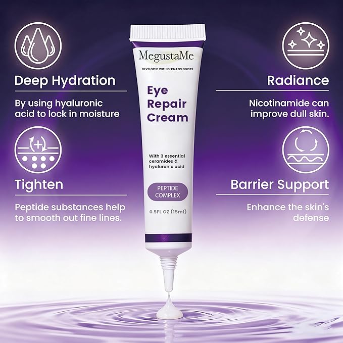 Eye Repair Cream 15ml - Peptide Complex Eye Cream with 3 Essential Ceramides, Niacinamide & Hyaluronic Acid, Dermatologist Developed Anti-Aging Eye Treatment for Fine Lines, Dark Circles.