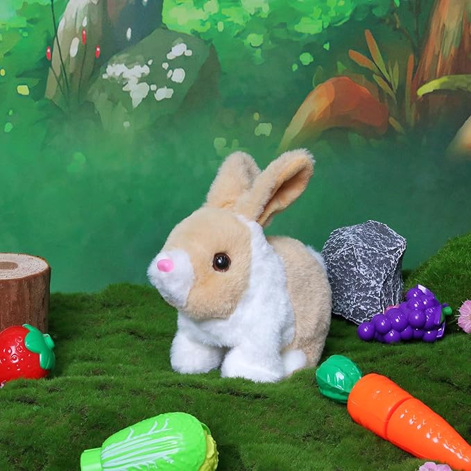 Easfan Hopping Bunny Interactive Pet Plush Toy Set with Mouth and Nose Hopping Rabbit Ears Moving Educational Plush Toy Easter Birthday Gifts for Kids Girls, 7''