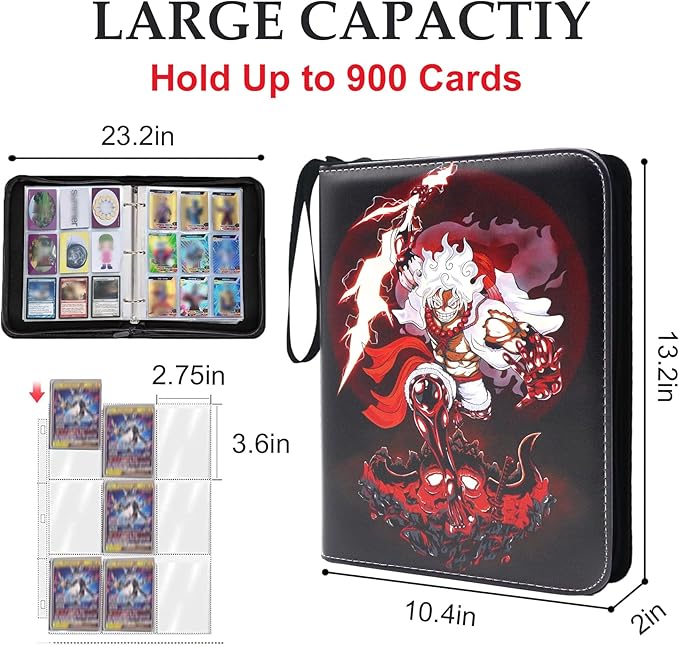 Trading Card Binder for One Piece Card Game,9 Pocket with 50 Sleeves up to 900 Cards One Piece TCG Card Binder,Waterproof Card Storage Bag with Sleeves,one piece for card Display Case