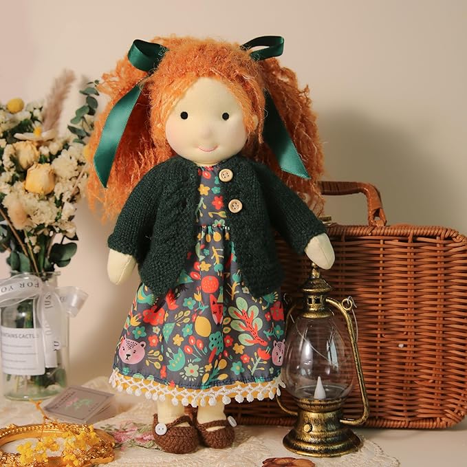 Handmade Waldorf Hanne 12" Soft Girl Rag Doll with Cute Stuffed Plush, Ideal First Doll for Babies & Toddlers