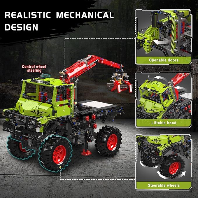Mould King Offroad Crane Truck Building Blocks Set - Collectible ATV Car Model with Motor, STEM Engineering Toy with Heavy-Duty Tires & Articulating Boom, for Adults to Build (2002+)