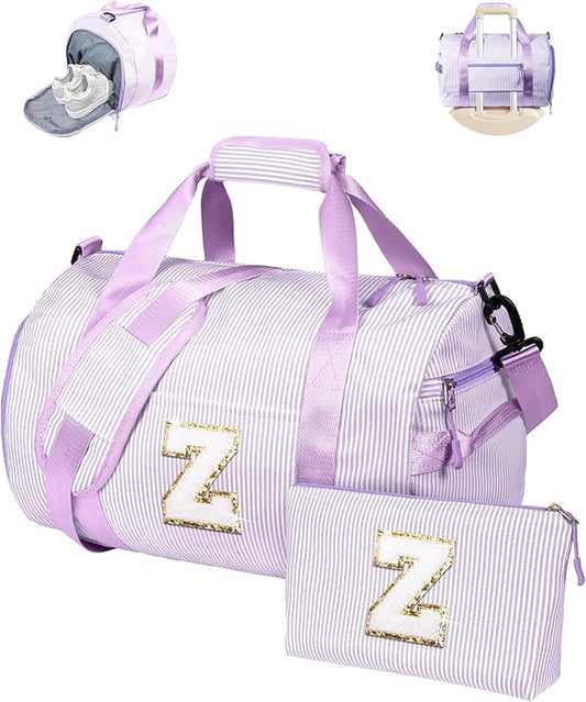 5 6 7 8 9 Year Old Girl Birthday Gifts, Girls Travel Duffle Bag, Kids Initial Overnight Duffel Bags with Shoe Compartment, Personalized Dance Bag with Cosmetic Pouch, Trendy Stuff (Letter Z)