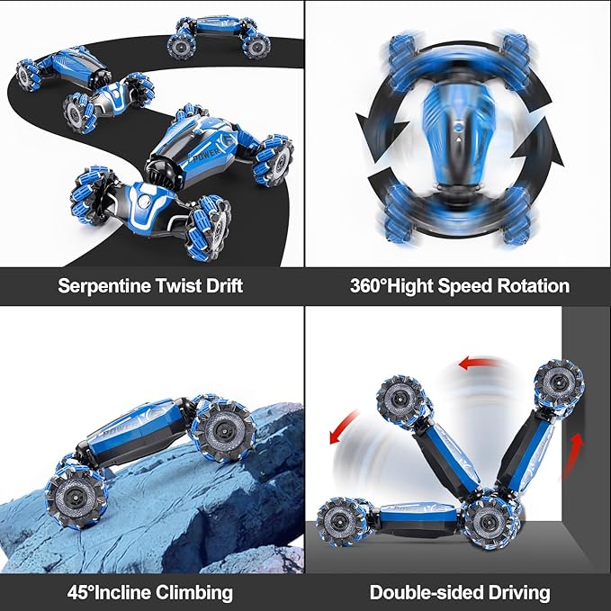 YEMIAI RC Stunt Car, 2.4GHz 4WD Drive Remote Controlled Gesture Sensor Toy Car, Hand Remote Control car with 360° Flipping Light and Music, Children's Toys for Boys and Girls Aged 5-13