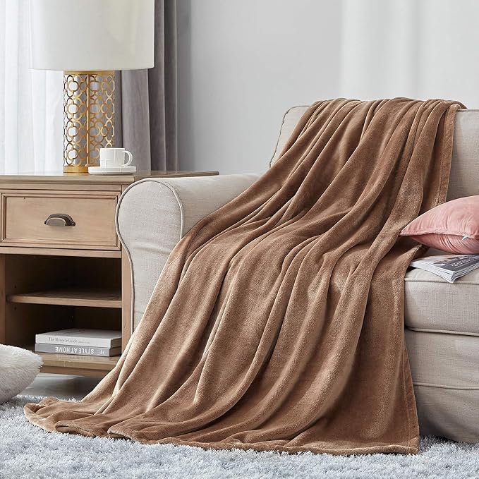Hansleep Queen Camel Fleece Blanket, Soft Flannel Bed Blanket | Fuzzy Cozy Blanket 90x90 Inches, Multi-use for Bed, Sofa, Couch, Travel, Camping, All Season Warm Lightweight Cover