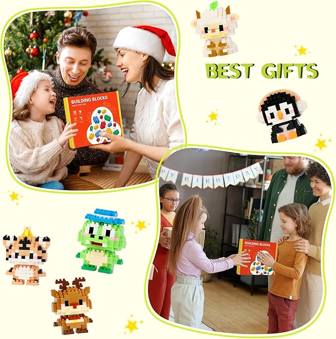 12 Pack Mini Building Blocks, Building Toys Set or Kids, Toy Building Sets, Mini Building Block Sets for Boys or Girls 6+ (Animals)