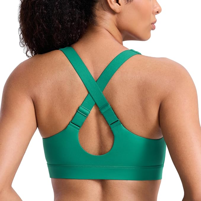 CRZ YOGA Butterbreeze Criss Cross Back Sports Bras for Women - V Neck Adjustable Straps Padded Workout Training Crop Top