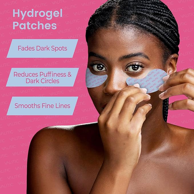 VALITIC Kojic Acid Under Eye Masks - Brightening Under Eye Patches Travel Essentials for Women and Men - Fades Dark Circles and Reduces Puffy Eyes - with Niacinamide, Collagen and Caffeine - 6 Pack
