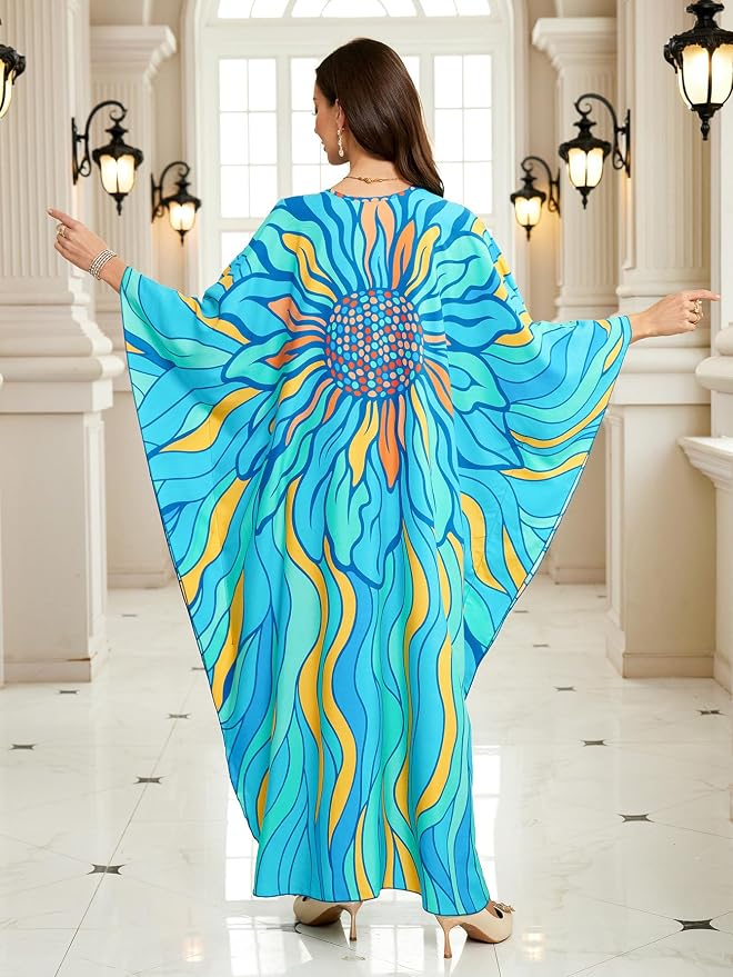 Mumu Dresses for Women Plus Size, Bohemian Kaftan Beach Cover Up Long Maxi Nightgown Soft Loungewear