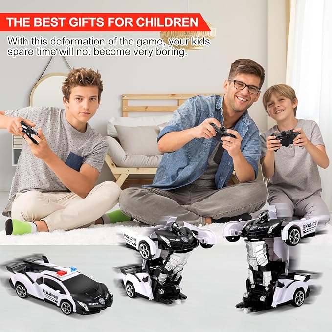 Blackma Remote Control Car-Transform, One-Button Deformation & 360°Rotating Drifting, Transform Robot RC Car with LED Light, Toy Gifts for 4 5 6 7 8 9 10 11 12 Years Old Boy (White)