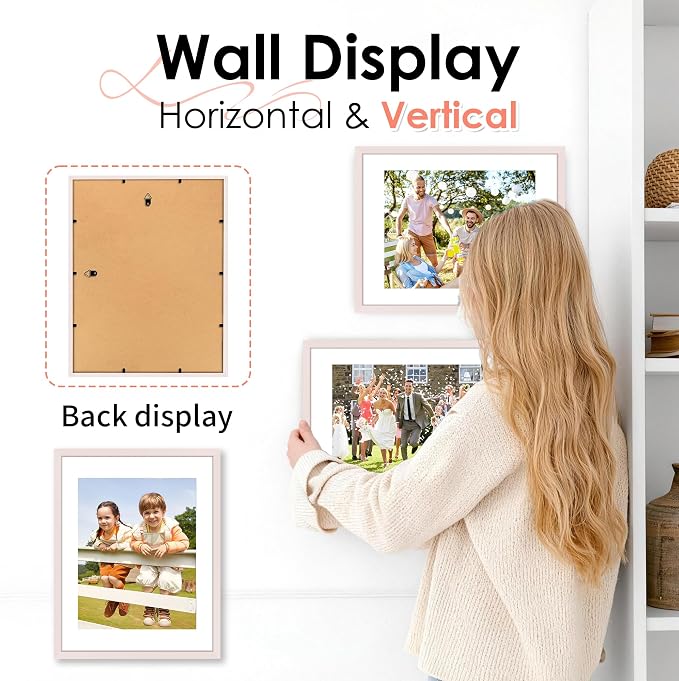 FIXSMITH 11x14 Picture Frame 2 Pack, Pink Photo Frame with HD Plexiglass, Display Pictures 8x10 with Mat or 11x14 Without Mat, Black Picture Frames Collage Wall Decor, Gallary Wall Frame