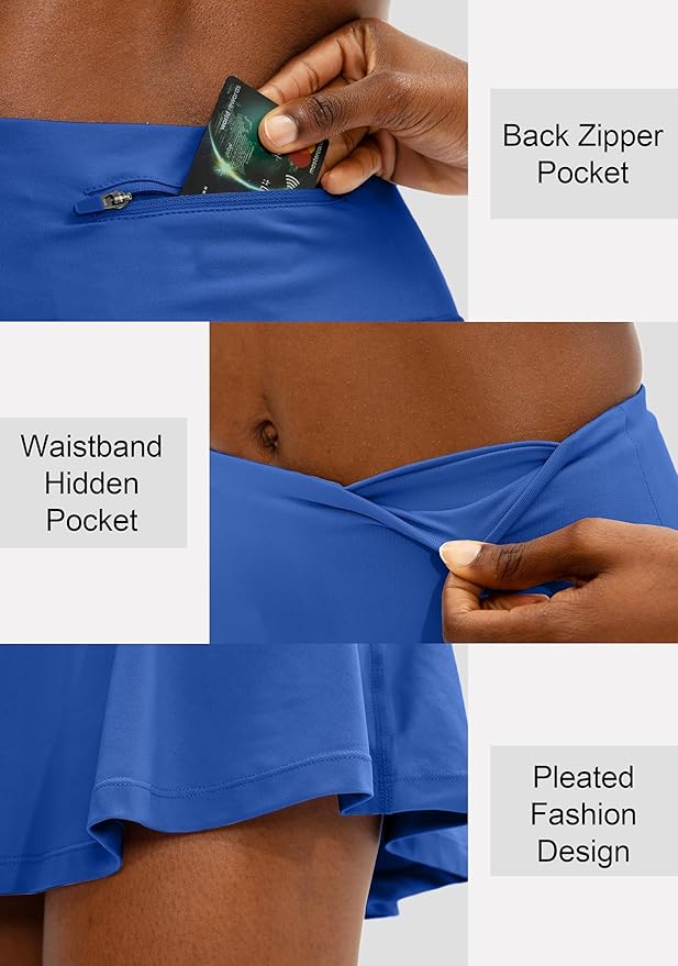 Pleated Tennis Skirt with 4 Pockets | 14", 3.5" High Waisted, Soft, Lightweight, Mesh Built-in Shorts, Dressy, Casual, Athletic, Golf, Skort for Women