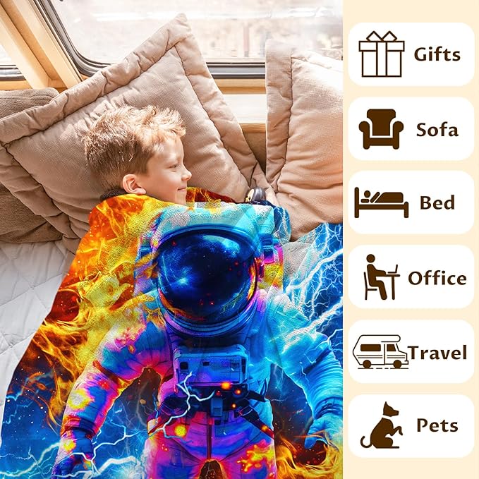 Boys Blanket Personalized Astronaut Throw Blankets Gift for Kids - 30x40 Inches Cozy Soft All Season Custom Decor Throw for Sofa Chair Couch Bed Office