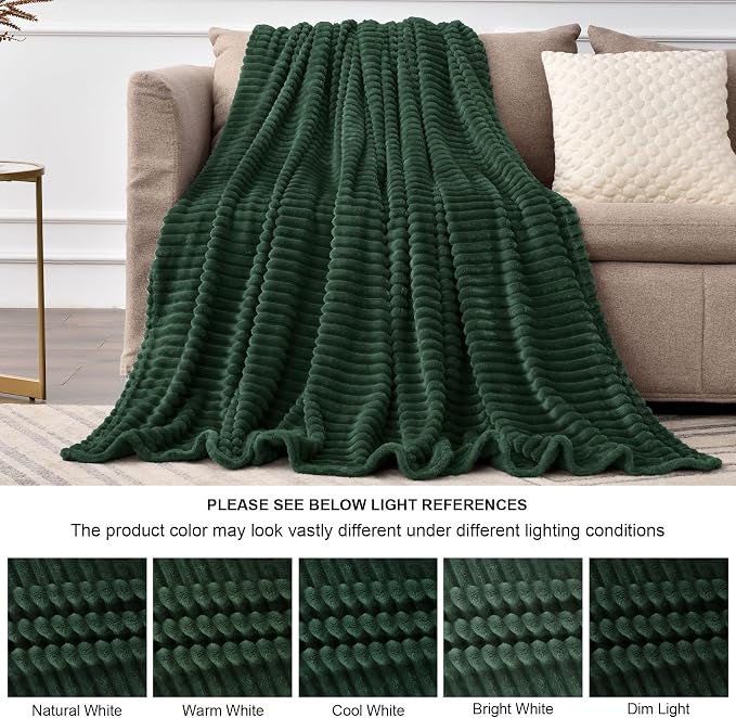 BEDELITE 3D Ribbed Emerald Green Fleece Throw Blanket for Couch, 50x60 Inch | Soft Warm Decorative Fluffy Blanket, Cozy Plush Lightweight Fuzzy Throw Blanket for Bed Sofa Home Room Decor, Gift for Women