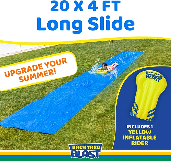 BACKYARD BLAST Giant Slip and Slide for Adults and Kids - Heavy Duty Large Slip n Slide Water Slide for Kids Backyard Outdoor Water Play Includes Inflatable Riders
