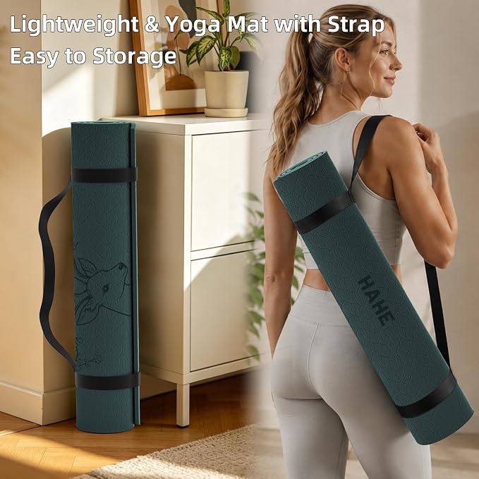 HAHE Extra Wide Yoga Mat, 75"x 32" POE Non Slip Exercise & Fitness Mat for Home Workout, 8mm Thick Large Yoga Mat for Men & Women, Deer Print Pilates Mats with Carry Strap