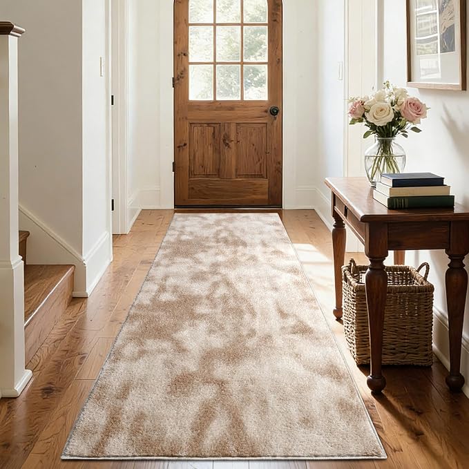FinRèc 2x8 Washable Runner Rugs for Kitchen Hallway Bedroom, Low Pile Thin Ultra Soft Shag Rug, Non-Slip Carpet Indoor for Home Decor (Tie-dye Light Tan)