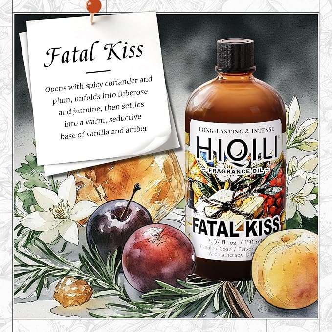 HIQILI Fatal Kiss Fragrance Oil, Tuberose & Plum Scents, for DIY Soap, Candle & Scented Sachets Making, Add to Shampoo & Laundry Detergent - 5.07 Fl Oz