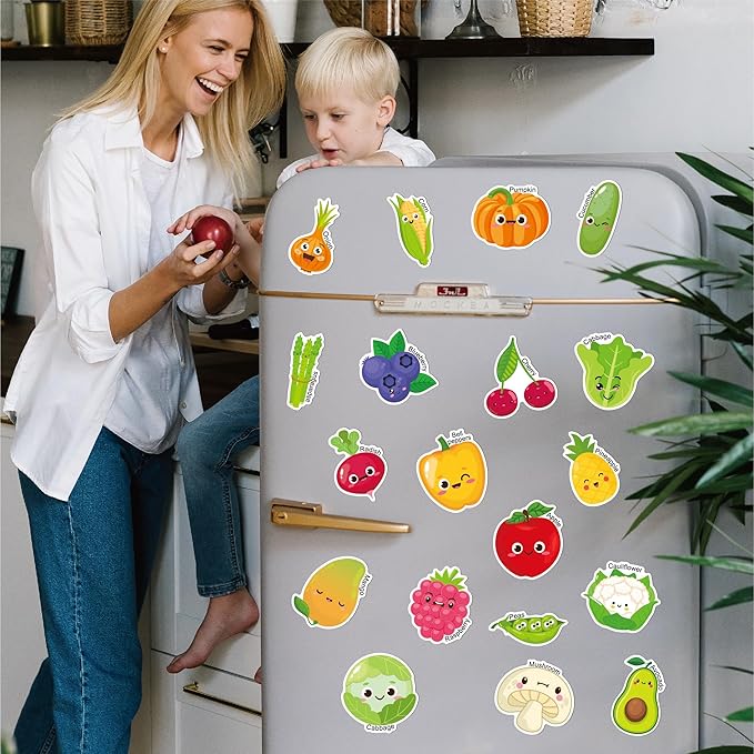 Large Size Cute Fridge Magnets for Toddlers, Preschool Spelling Learning Education Refrigerador Magnetic Toy (Fruits Vegetables 43pcs)