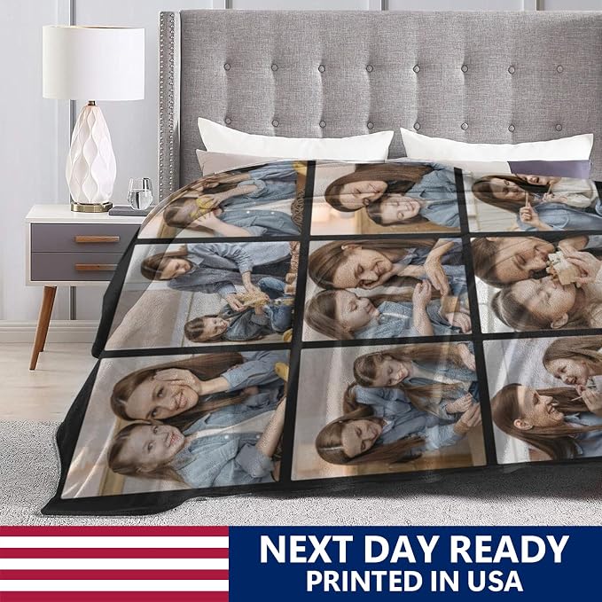 Custom Blanket with Picture Text, Personalized 9 Photo Blanket, HD Printing Customized Flannel Throw Blanket Gifts for Mom Dad Couple Girlfriend Boyfriend Wife Husband Christmas