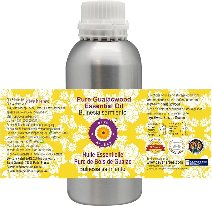 Deve Herbes Pure Guaiacwood Essential Oil (Bulnesia sarmientoi) Steam Distilled 630ml (21 oz)