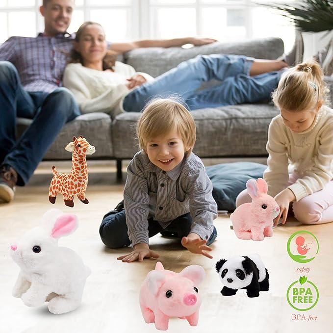 Hopearl Walking Piggy Pet Interactive Crawling Piglet Electronic Plush Toy Pig Oink Twitch Nose Wag Tail Animated Gifts for Toddlers Birthday, Pink, 8''