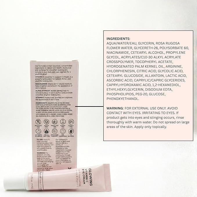 Global Beauty Care Glowing Vitamin C Eye Cream – Radiant Under Eye Treatment to Support Smooth Looking Skin with Niacinamide, AHA & Vitamin E, Antioxidant Care for Dark Circles, 0.5 fl oz (Pack of 3)
