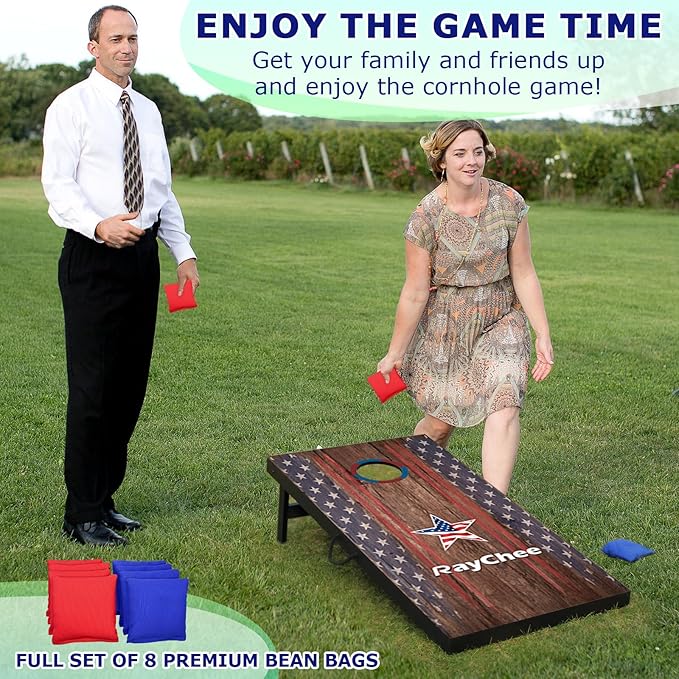 Cornhole Sets, 3'x 2'/ 4'x 2' Vintage Cornhole Game Set, Regulation Size Cornhole Boards, Corn Holes Outdoor Toss Game Competitions, w/ 8 Bean Bags for Adults, Family, Lawn, Beach, Outside Activities