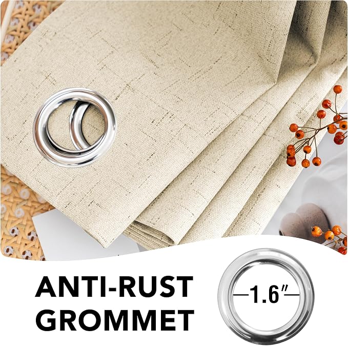 H.VERSAILTEX 100% Blackout Curtains for Bedroom Thermal Insulated Linen Textured Curtains Heat and Full Light Blocking Drapes Living Room Curtains 2 Panel Sets, Bleached Sand, 52x72 Inch