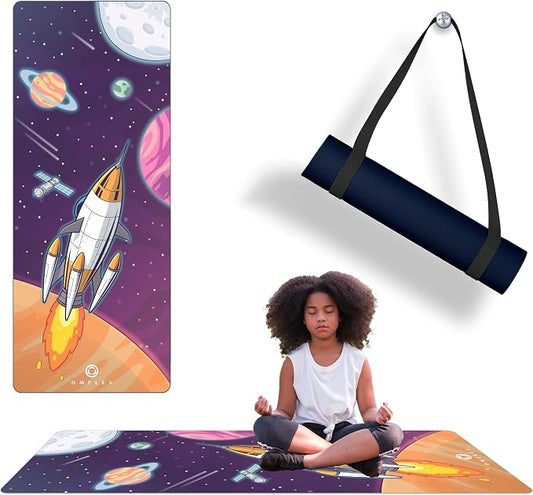 Kids Yoga Mat with Carrying Strap – 60"x24" Non-Slip Premium Exercise Mat for Kids, 3mm Thick Non-Toxic, PVC-Free Play Mat for Children, Dolphin, Car & Supergirl Designs