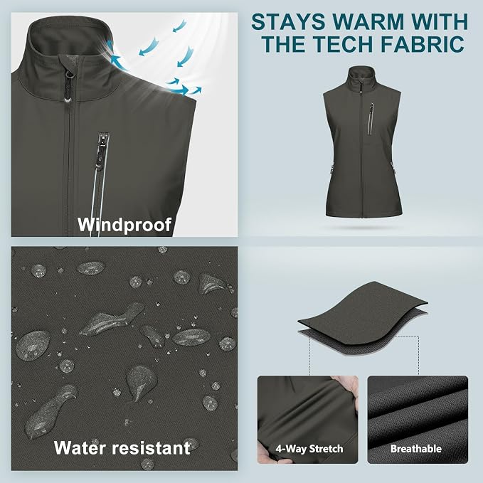 33,000ft Women's Lightweight Running Vest Outerwear with Pockets, Windproof Sleeveless Jacket for Golf Hiking Travel