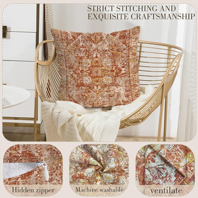 Boho Throw Pillow Covers 16x16 inch Set of 2,Bohemian Vintage Carpet Pattern Antique Ethnic Decor Double Sided Pattern Cushion Cover Soft Pillow Case Living Sofa Room Bed Square Pillow Cover