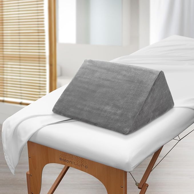Saloniture Triangle Wedge Massage Table Bolster Under-Knee Pillow, Extra Large - 19 x 12 x 20 x 15.5 Inch - Gray Velour