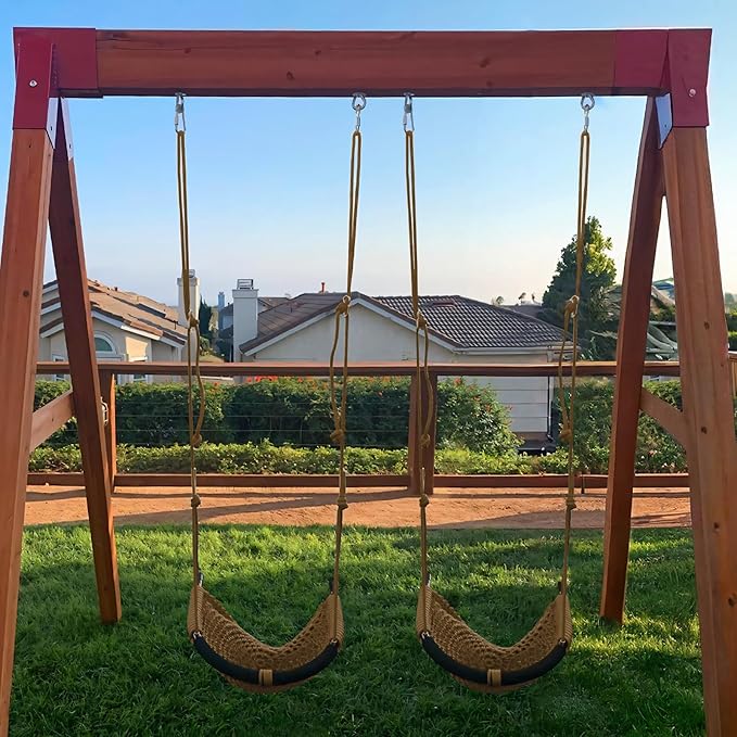JKsmart 2 Pack Kids Swing Seat, Heavy Duty Rope Play Secure Children Swings Set, Toddler Swing Chair for Outdoor/Indoor/Playground/Home/Tree, with Snap Hooks and Straps,440 lbs Capacity, Brown