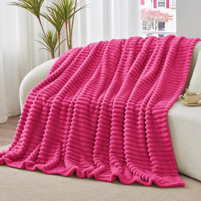 BEDELITE Ribbed Twin Blanket for Couch & Bed, Hot Pink, 60"x80" | Ultra-Soft Plush Fleece, Cozy, Warm Yet Lightweight, Ribbed Texture, Home Decor, Machine Washable, Giftable, All-Season Use